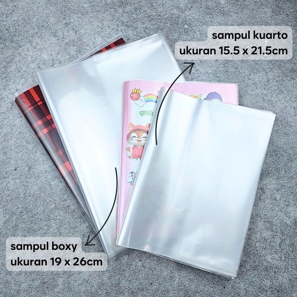 

TOP Sampul Plastik TEBAL Transparan Bening ukuran Kuarto dan Boxy Model Slip On