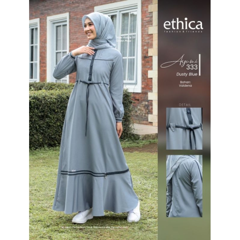 Ethica Dress Ayumi 333 Simply taupe / Dusty blue Baju Muslim Wanita Gamis Daily