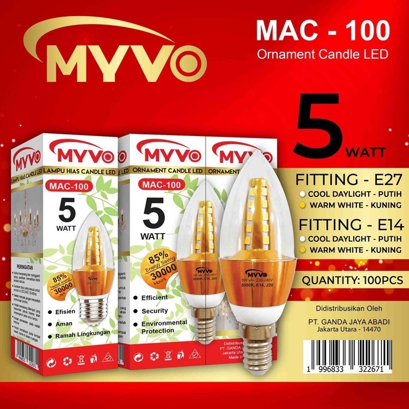 hinomaru Lampu LED Candle 5w 5 watt e14 PUTIH filamen 6500K