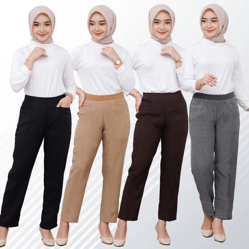 celana kantor wanita pinggang karet/celana wanita/celana slimfit/celana kerja wanita/celana kerja pi