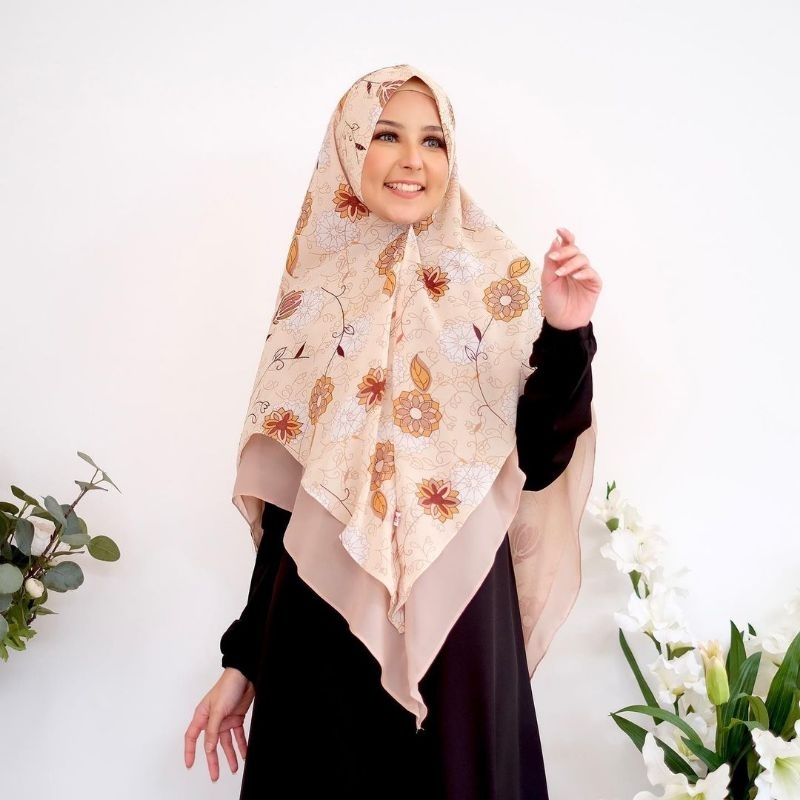 NAFEESA KHIMAR HIJAB KERUDUNG MOTIF BUNGA SYARI JILBAB INSTANT JUMBO 2 LAYER