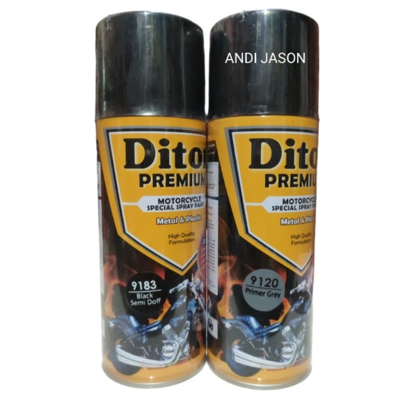 PAKET 2 KALENG DITON PREMIUM 400 CC 9183 BLACK SEMI DOFF / 9120 PRIMER GREY ( EPOXY )