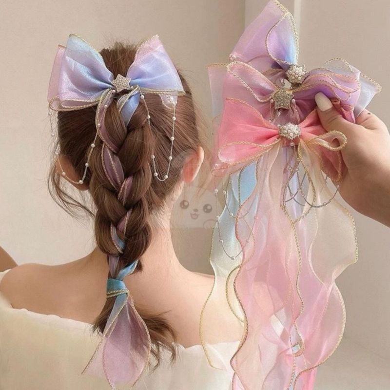 Jepit rambut pita ekor panjang jepit rambut anak perempuan model pita panjang jepit pita kepang anak