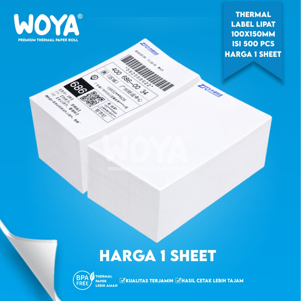 

WOYA KERTAS THERMAL STIKER LABEL RESI STICKER LABEL BARCODE LIPAT UKURAN A6 100X150 MM ISI 500PCS 100X150mm ISI 500 PCS