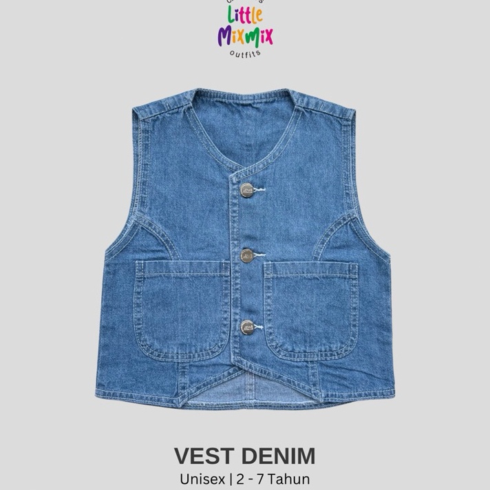BISA COD Mixmix VEST DENIM  Vest Rompi Jeans Anak 2  7 Tahun Unisex