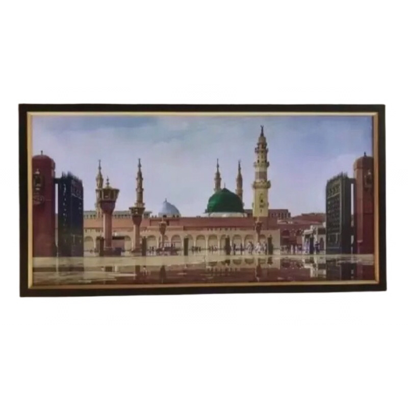 hiasan dinding gambar masjid nabawi plus bingkai uk 100x50cm