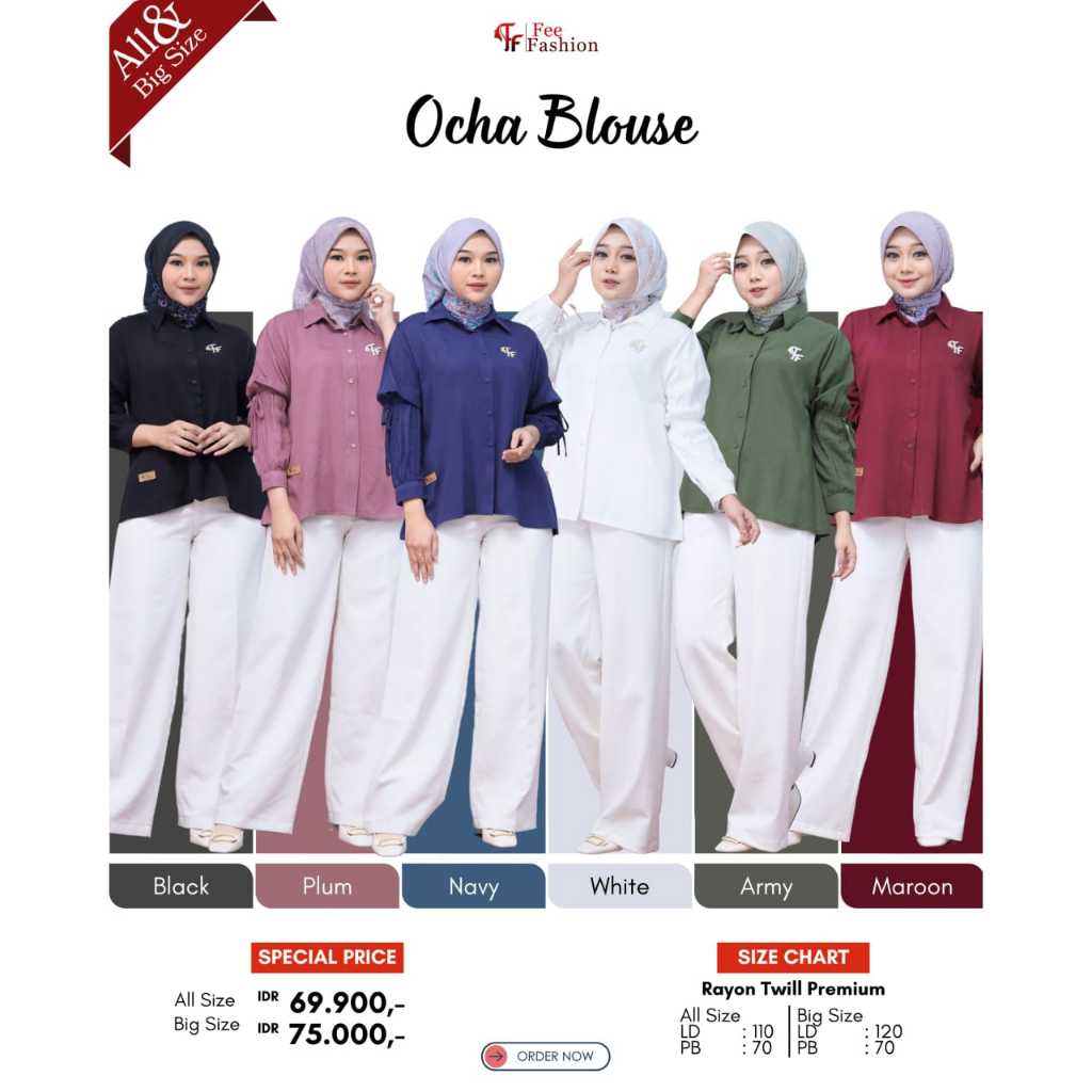OCHA BLOUSE BY FEE FASHION || BLOUSE RAYON POLOS || ATASAN WANITA MURAH || ATASAN RAYON MURAH || BLO