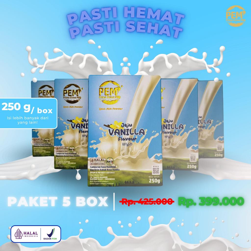 

PAKET PASTI HEMAT PASTI SEHAT | PAKET 5 BOX - SUSU KAMBING ETAWA MILK | RASA VANILLA