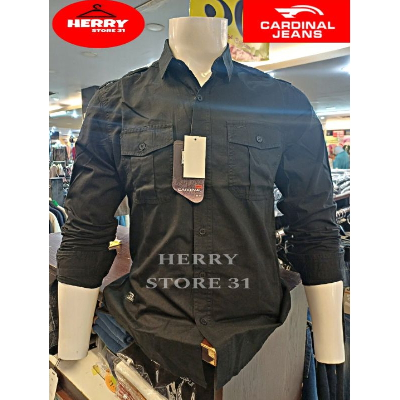 KEMEJA PRIA CARDINAL JEANS SLIMFIT HITAM POLOS