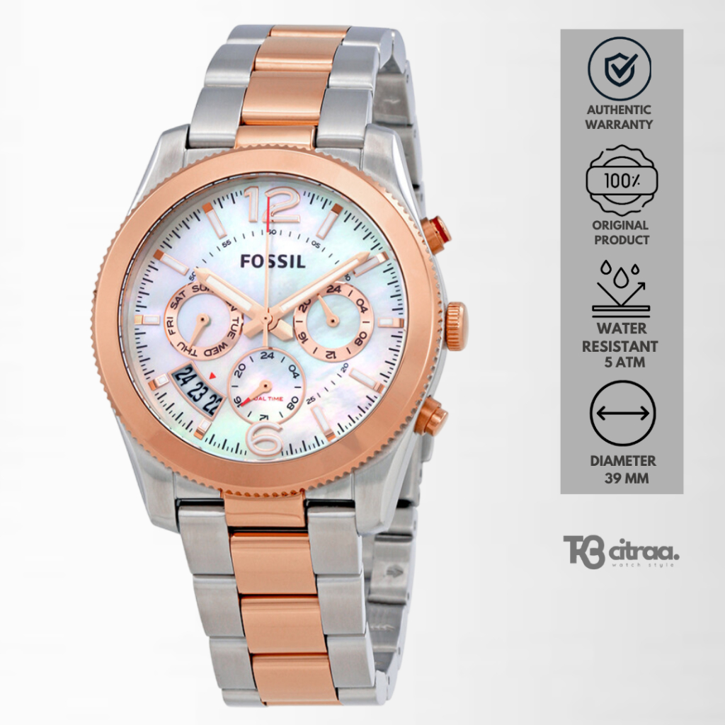 jam tangan fashion wanita fossil ladies perfect boyfriend analog strap rantai cewek chronograph Moth