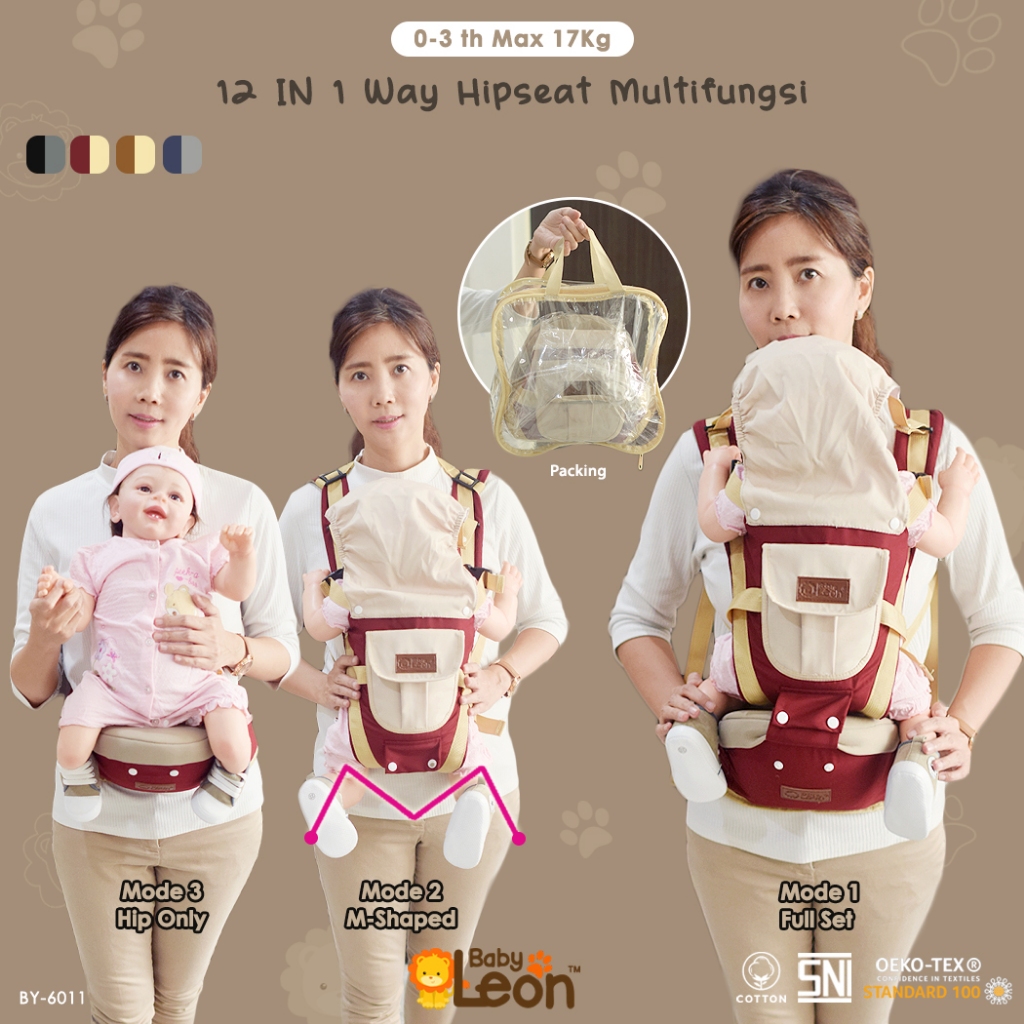 BABYLEON Gendongan Bayi 0-3Th 12in1 Gendongan Depan BABY LEON Hipseat Gendongan Bayi Depan + Penutup