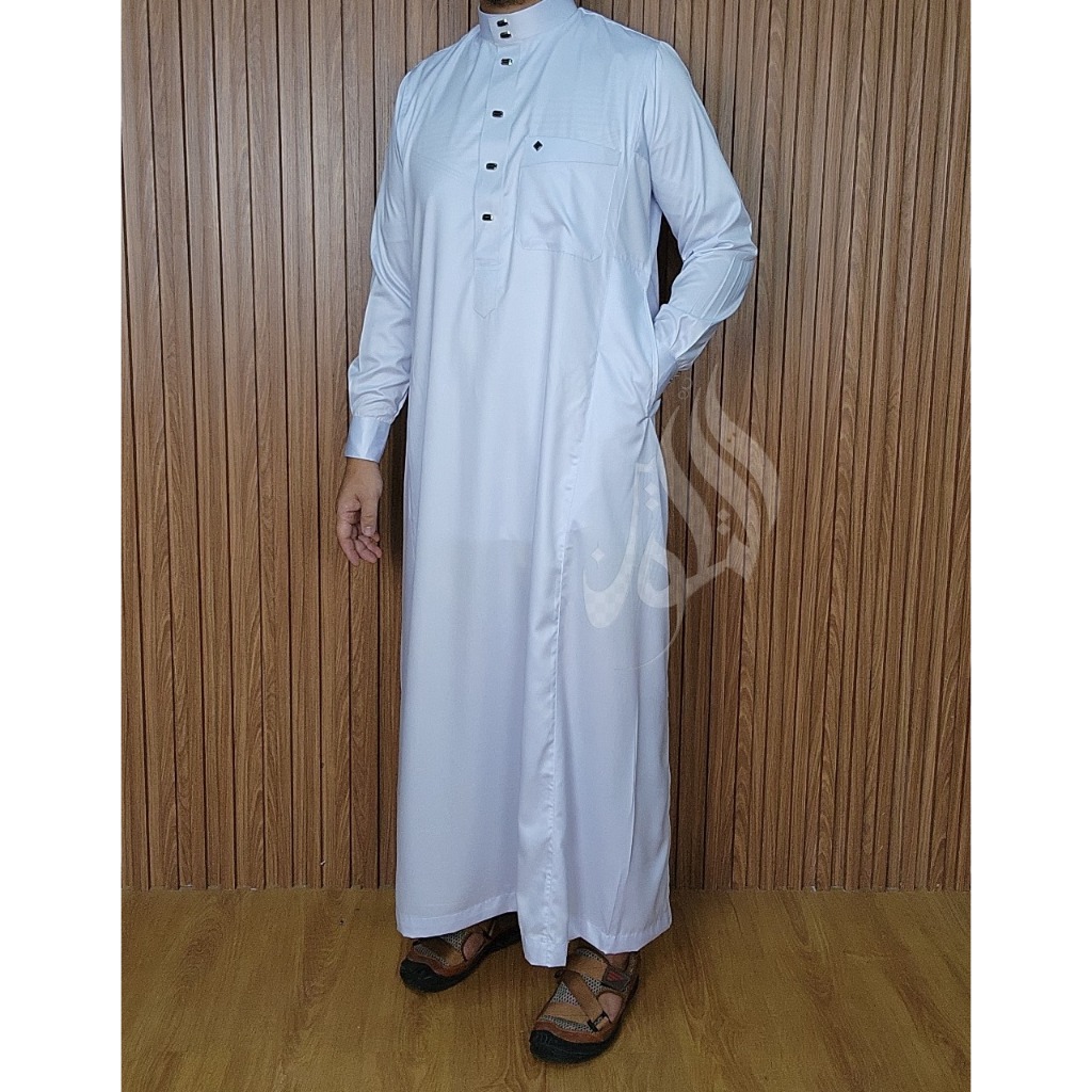 Baju/pakaian muslim pria koko gamis jubah dewasa ALWAAN/ATTALWIN PREMIUM MANSET warna PUTIH