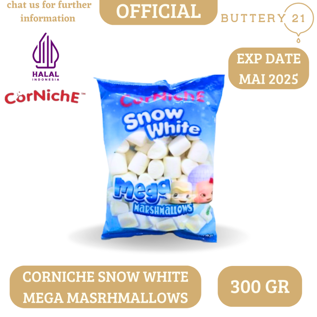 

CORNICHE SNOW WHITE MEGA MARSHMALLOWS 300 GR/MARSHMALLOWS PUTIH 300 GR