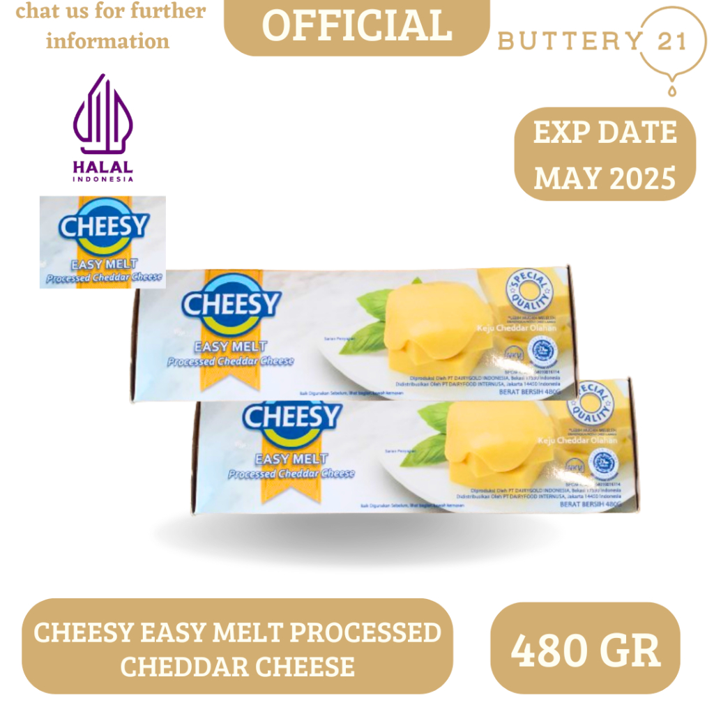 

CHEESY EASY MELT PROCESSED CHEDDAR CHEESE 480 GR/CHEESY CHEDDAR CHEESE 480 GR