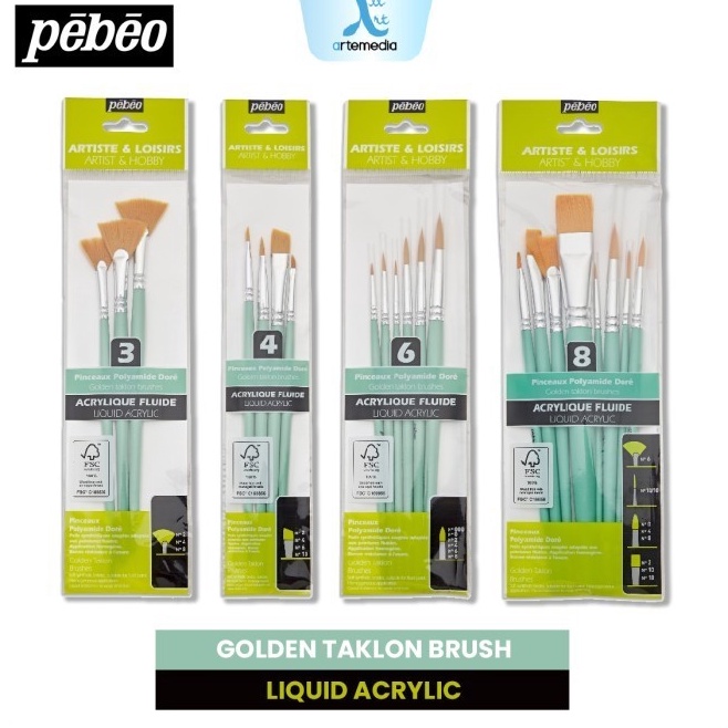 

KODE V4N8 Pebeo Golden Taklon Liquid Acrylic Brush Set Artist Hobby Brush