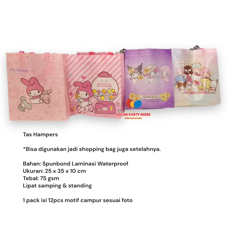 

(ISI 12 PCS SANRIO) TAS HAMPERS SOUVENIR BESAR BAHAN SPUNBOND LAMINASI UKURAN 25cm x 35cm x 10cm/ TAS SERBAGUNA ANTI AIR MURAH