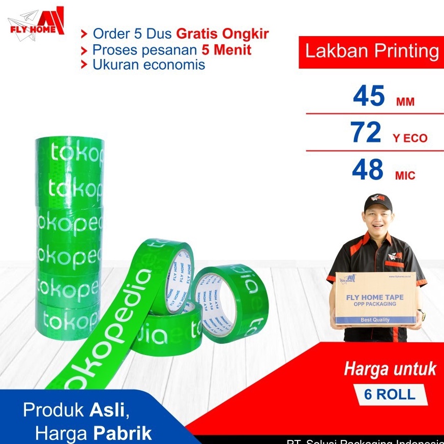 

KODE Q8B7 FLYHOME Lakban online shop 72yard 6 roll tk hijau 48mm x 72yard ECO
