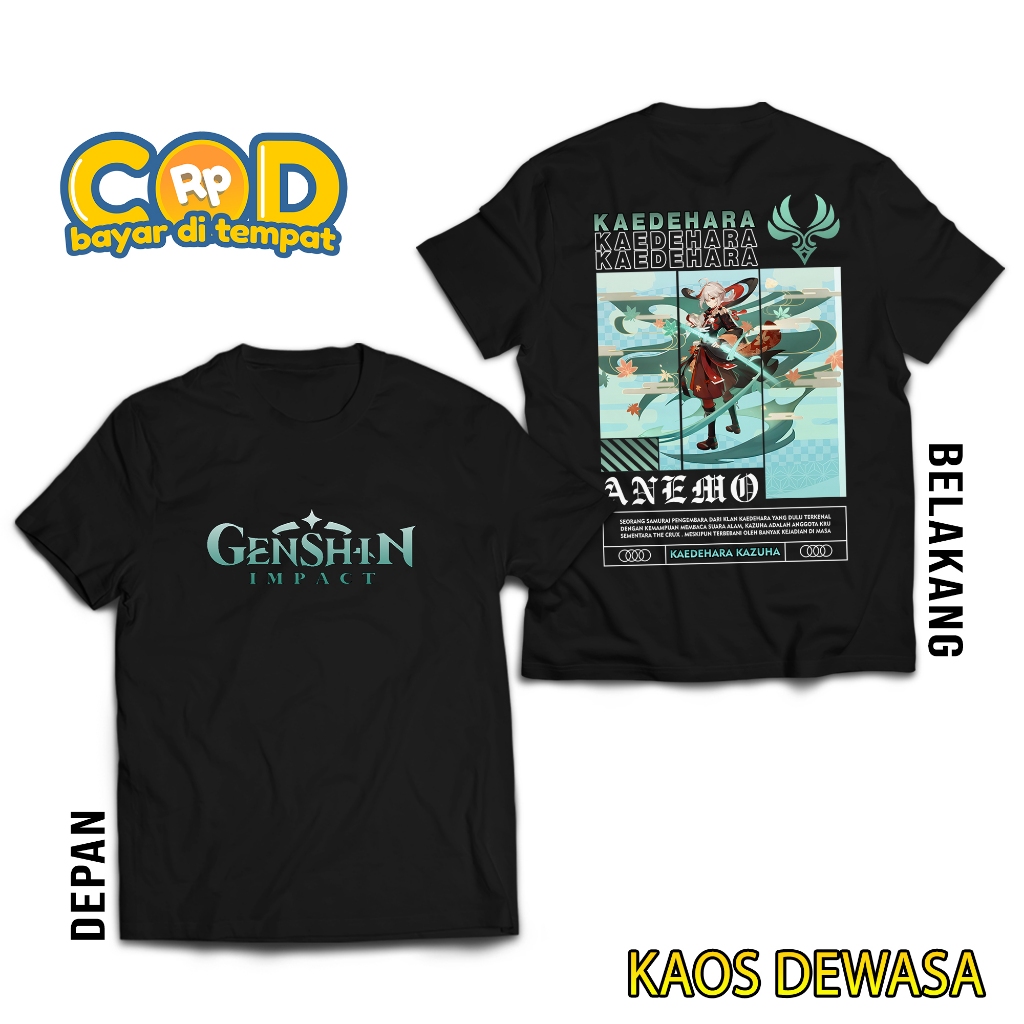 HOSINSHOP - KAOS DEWASA - GENSHIN IMPACT KEDEHARA KAZUHA - KAOS KAEDEHARA KAZUHA ANEMO - KAOS PREMIU