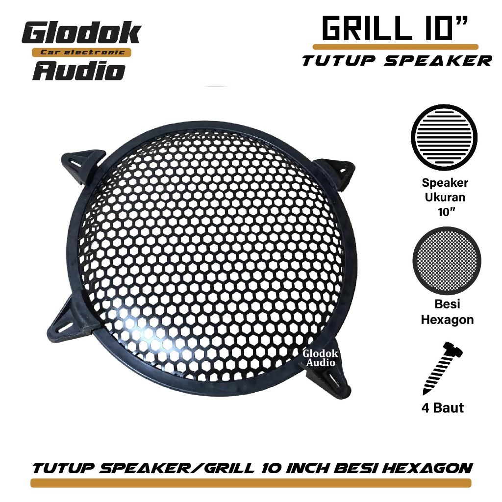 Grill  tutup speaker/subwoofer mobil Hexagon besi 10 inch