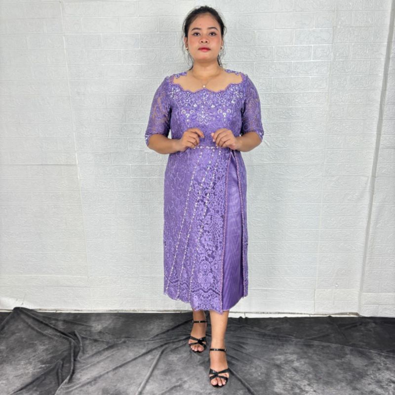 Dress Sultan Full Payet Brokat Mewah Ungu Lilac