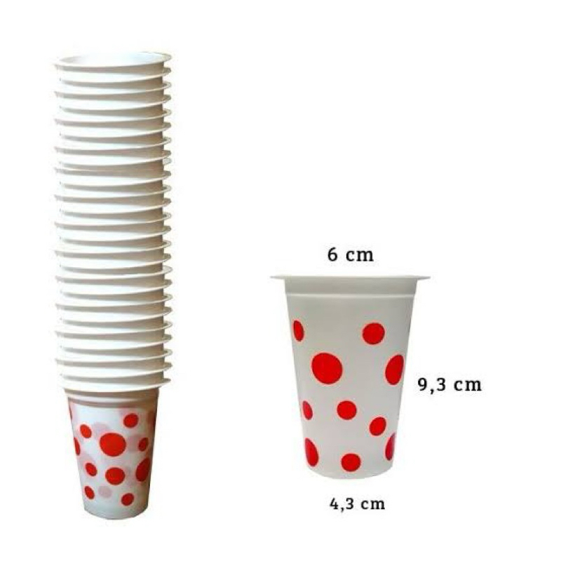 GELAS BOLA BOLA MERAH 200ML / GELAS PLASTIK SEKALI PAKAI / GELAS KOPI