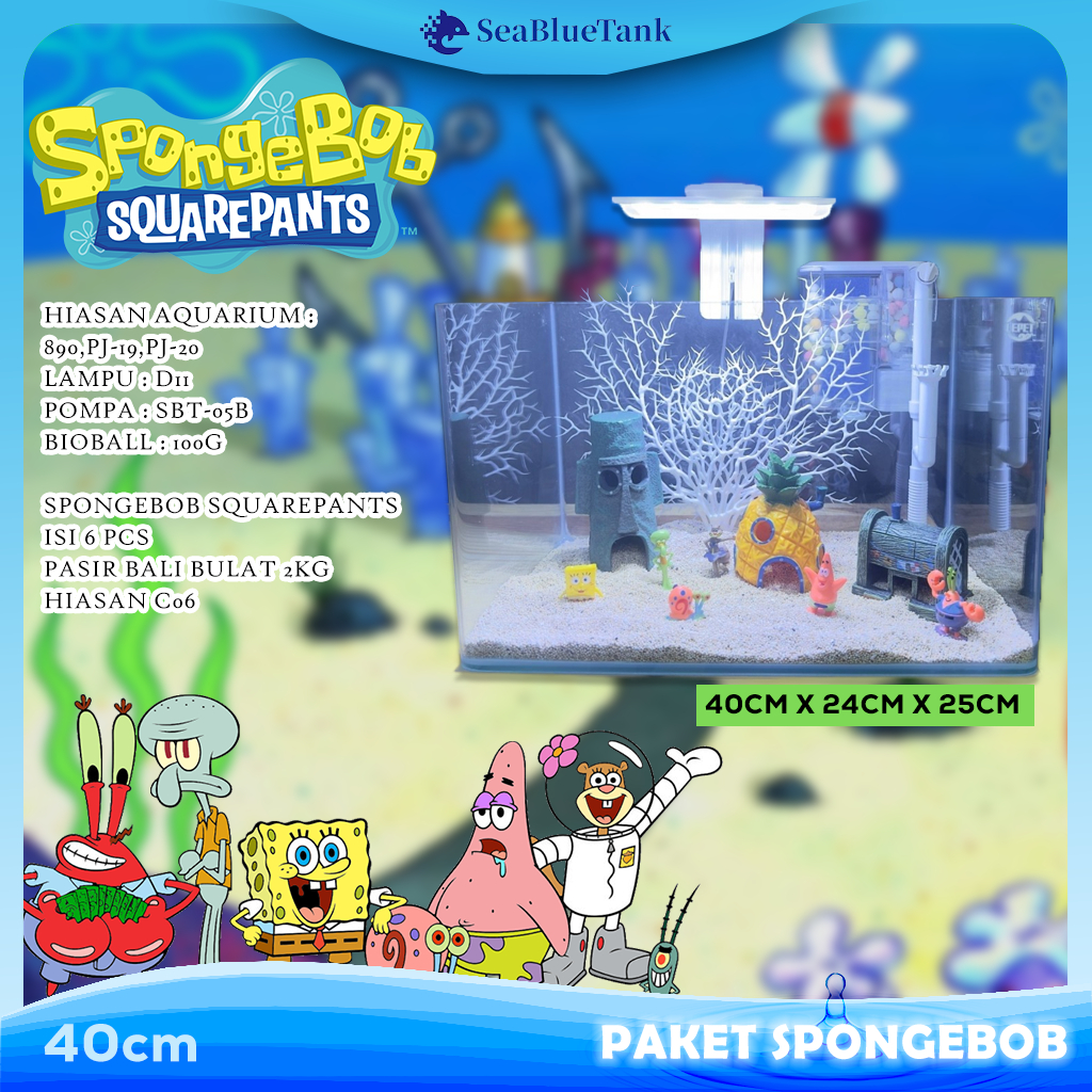 SBT PAKET AQUARIUM SPONGEBOB 40CM / AQUARIUM MELENGKUNG / AQUASCAPE / AQUARIUM BENDING