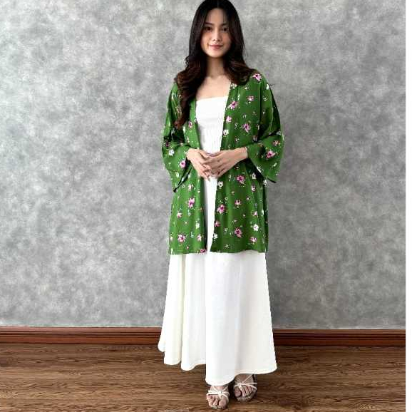 Outer Kimono Flower, Cardigan Wanita Oversize, Cardigan Katun