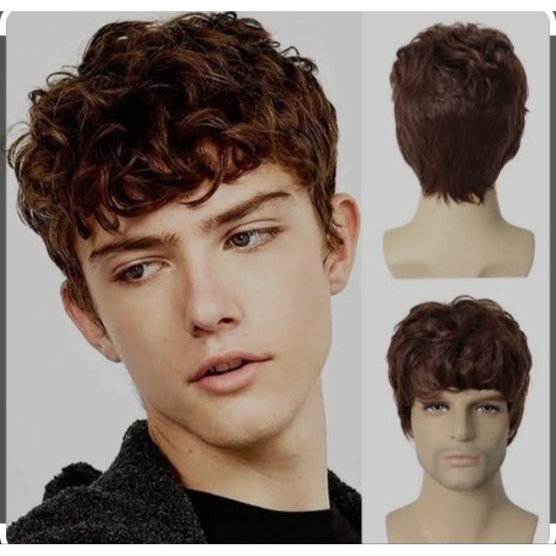 wig pria wig pendek pria warna hitam