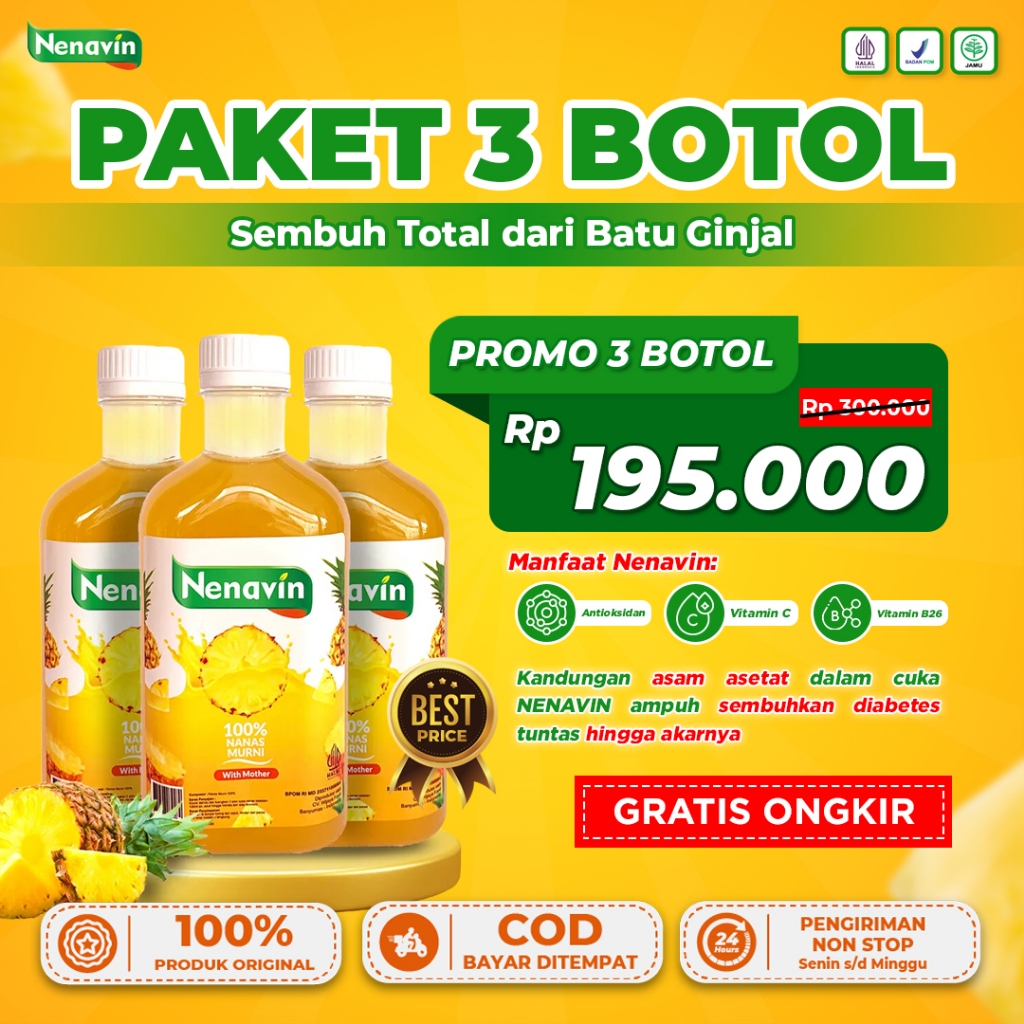

NENAVIN - Cuka Nanas Organik With The Mother - Atasi Diabetes dan Normalkan Gula Darah Alami 3 Botol