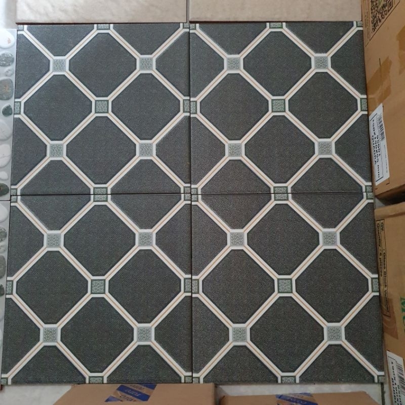 keramik lantai kamar mandi teras garasi ruang cuci rumah UNO 25x25 AIKO BK Black hitam minimalis kas