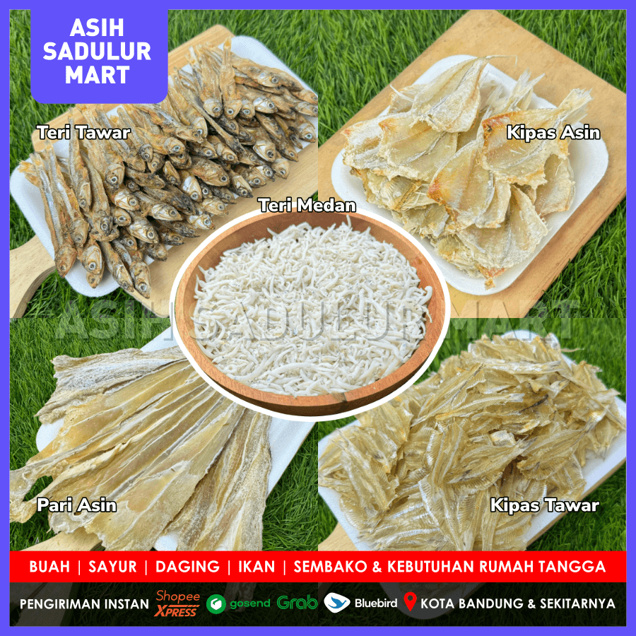 

Ikan Asin Teri Medan 200g / Ikan Teri / Kipas / Pari Asin & Tawar 100g Bandung Asih Sadulur Mart