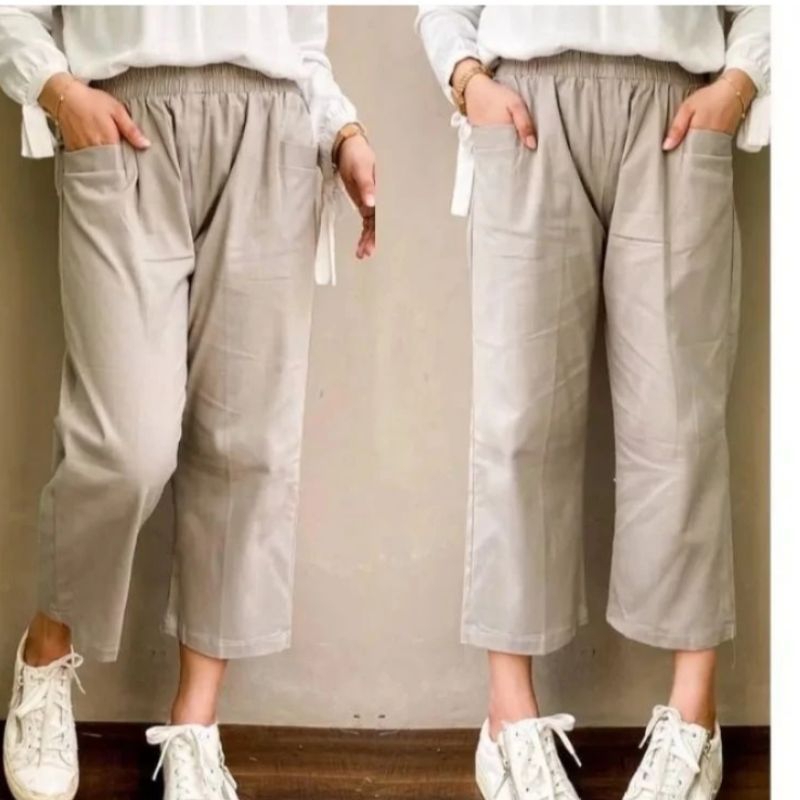 Uniqlo Pants Celana Panjang Wanita 7/9 Kulot Size Standar Jumbo Bahan Cotton Twill Premium