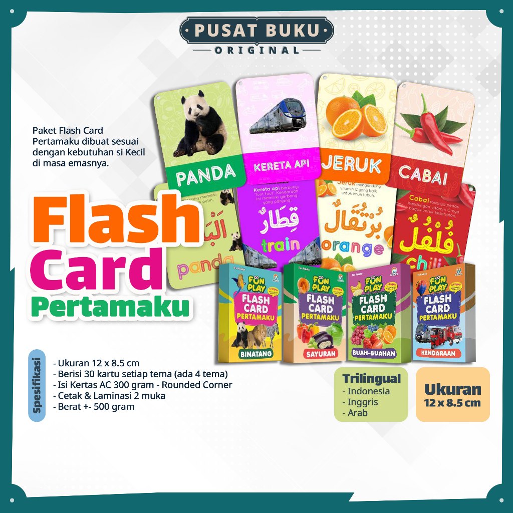 

Fun Play Flash Cards Pertamaku untuk usia 3 Keatas - Trilingual Indonesia Inggris Arab - Ziyad