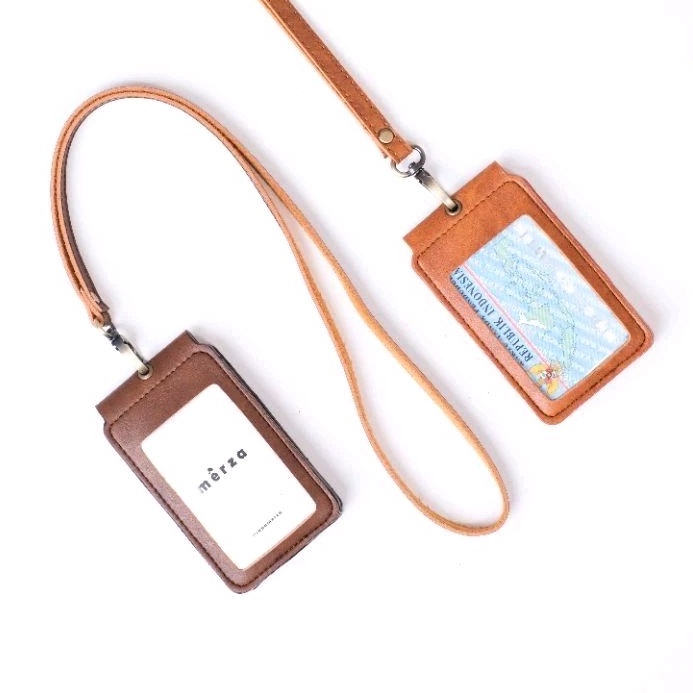 

KODE P7Z4 merza Lanyard ID Card Holder Magnet 2 Muka Kulit Sana
