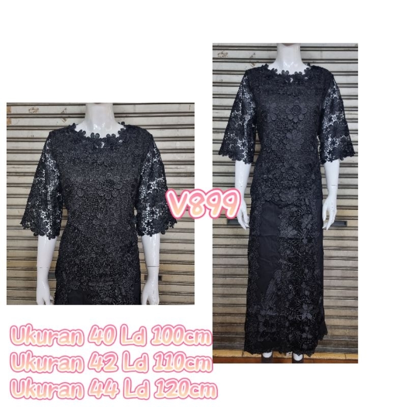 Setelan Brukat Bangkok Rok Panjang Premium Hitam V899