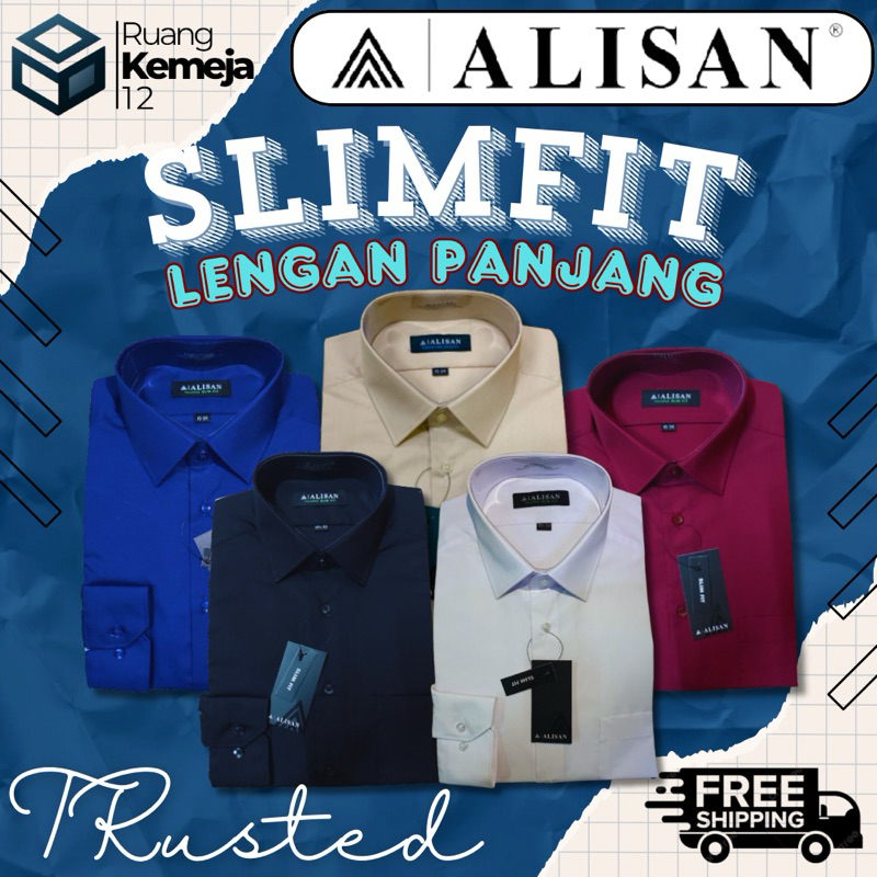 Kemeja ALISAN POLOS SLIM FIT Lengan Panjang ORIGINAL