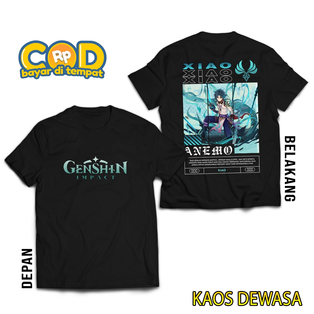 HOSINSHOP - KAOS DEWASA - GENSHIN IMPACT XIAO - KAOS XIAO ANEMO - KAOS PREMIUM DEWASA - BAJU UNTUK P