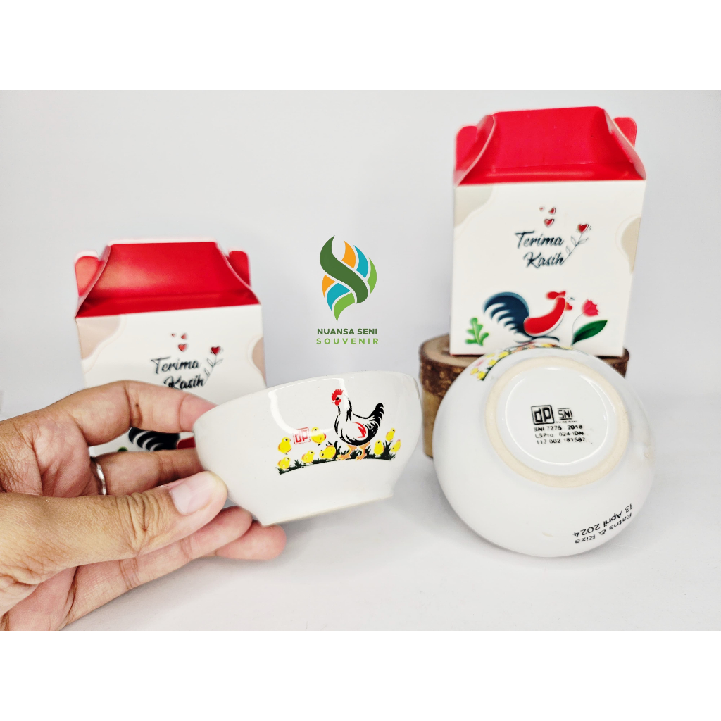 Souvenir Mangkok Sambal Keramik Two Tone Motif Ayam Jago Betina Mangkuk Ayam Jago Stoneware Polos
