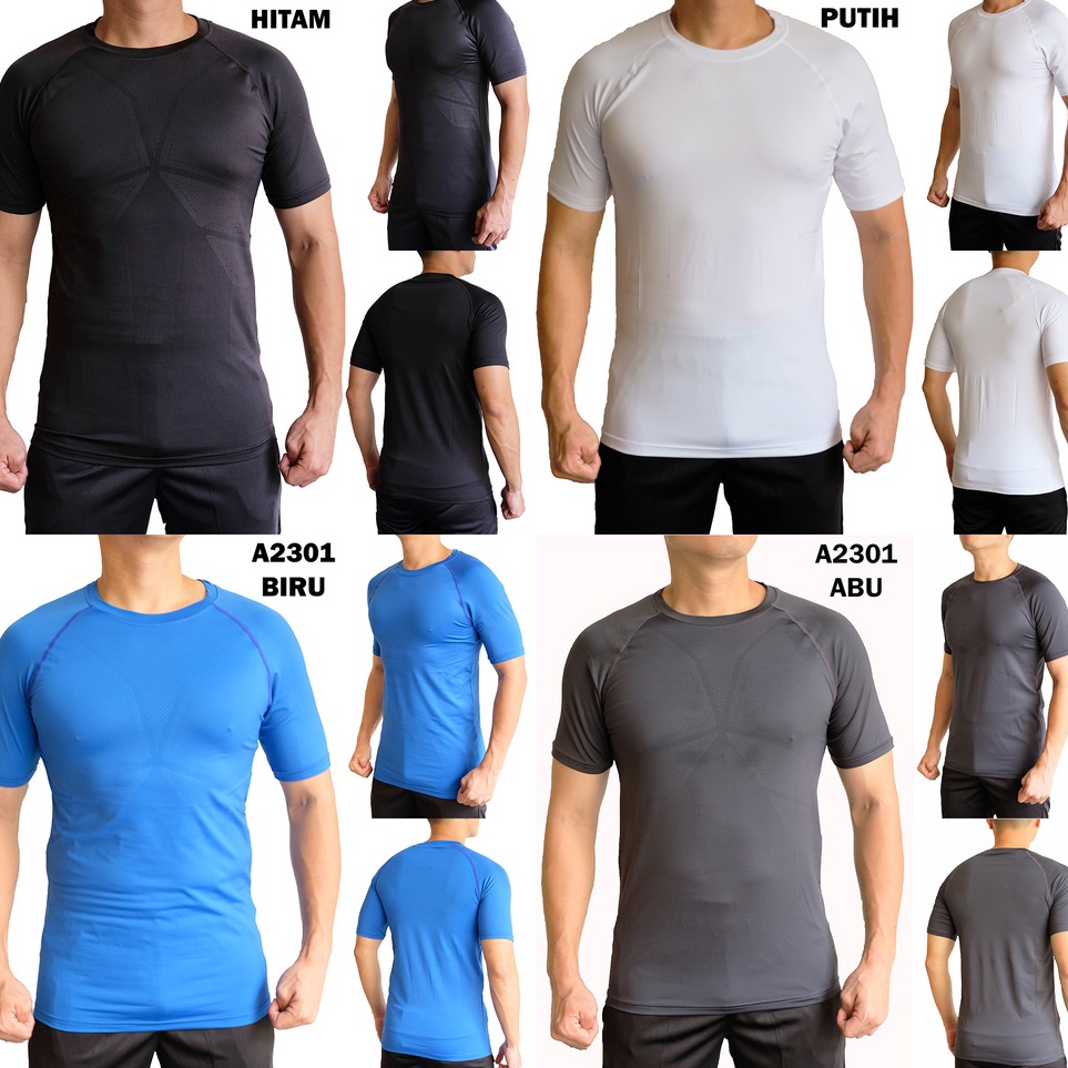 KODE E49F Kaos Olahraga Pria Polos A231 Baju Sport Olah Raga Training Gym Pakaian Fitnes Fitness Lak