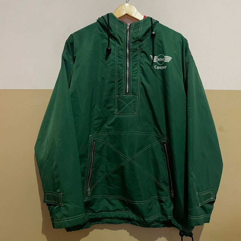 Vintage Mini Cooper Half Zip Anorak Jacket Green Rover Japan Motorsport Windbreaker