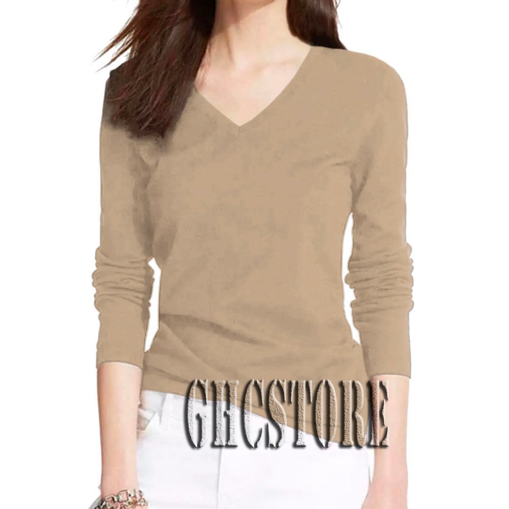 TERBARU Kaos V Neck /Kaos Kerah V/Kaos Wanita/Kaos Polos/Kaos Lengan Panjang/Kaos Berkerah V