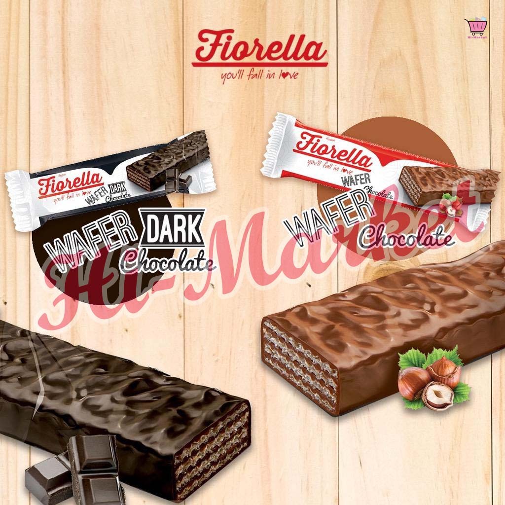 

Fiorella Chocolate Wafer Turki 40g - Wafer Salut Coklat dengan Krim Cokelat - Coklat Wafer Turki - Fiorella Coklat Wafer Dark Chocolate Bitter - Fiorella Coklat Wafer Hazelnut