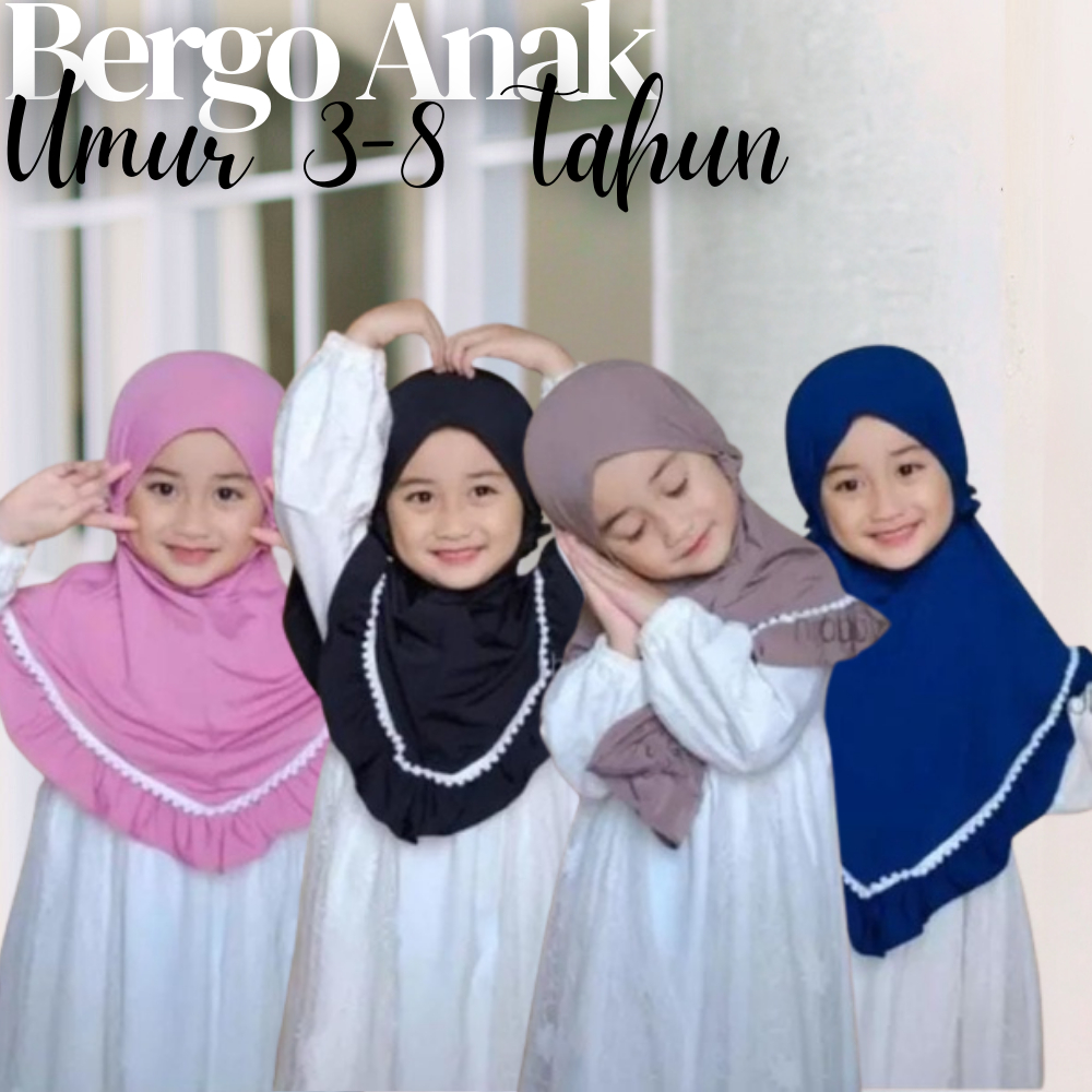 Hijab Instan Anak SD dan Paud Umur 3-8 Tahun Jilbab Bergo Jumbo Renda Rempel Tali Serut Pet Antem