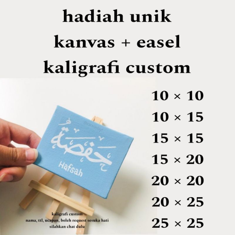 kaligrafi custom, easel + kanvas, gift unik, hadiah unik, hadiah untuk teman, kado unik, kado aesthe