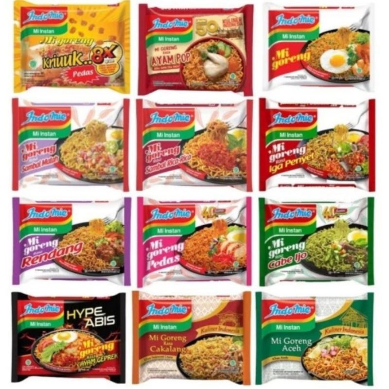 

Indomie varian rasa kari,soto ayam,ayam bawang,ayam geprek & rendang