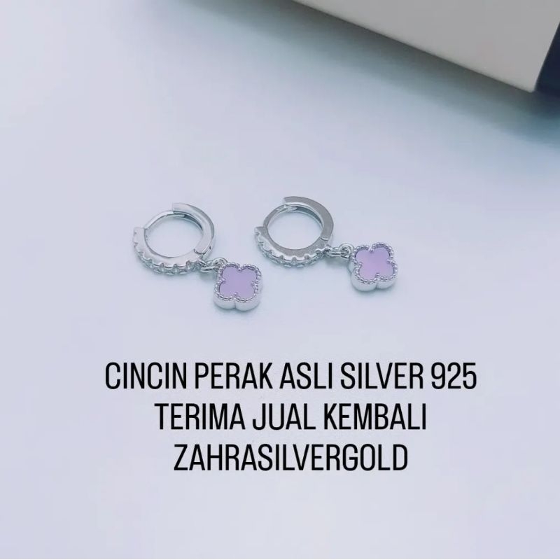 Anting Clover Ungu PERAK Asli Silver 925 (Terima Jual Kembali)