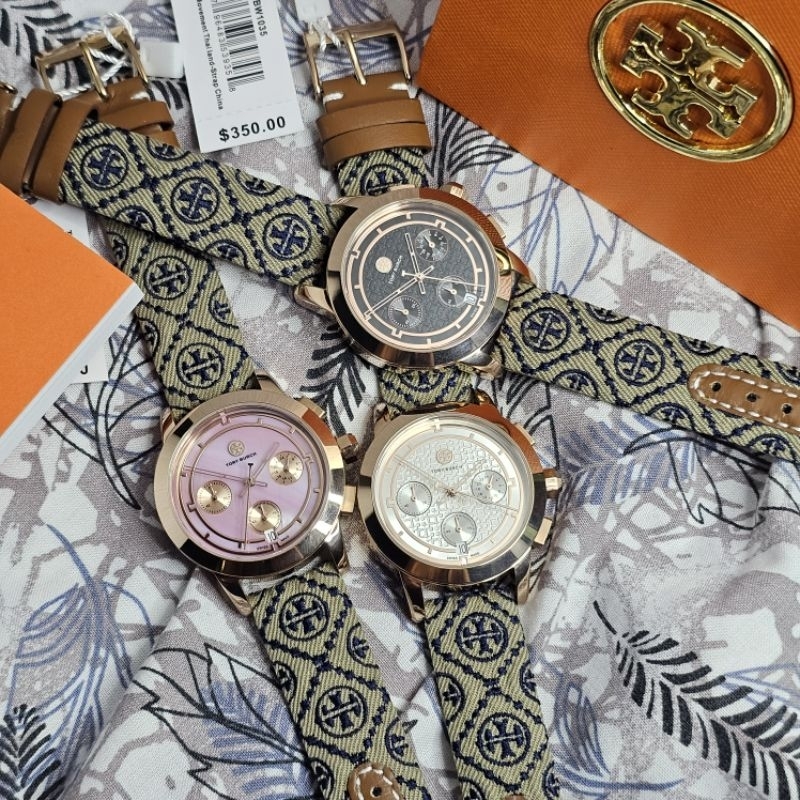Original Jam Tangan Tory Burch Mother Of Pearl Strap Leather
