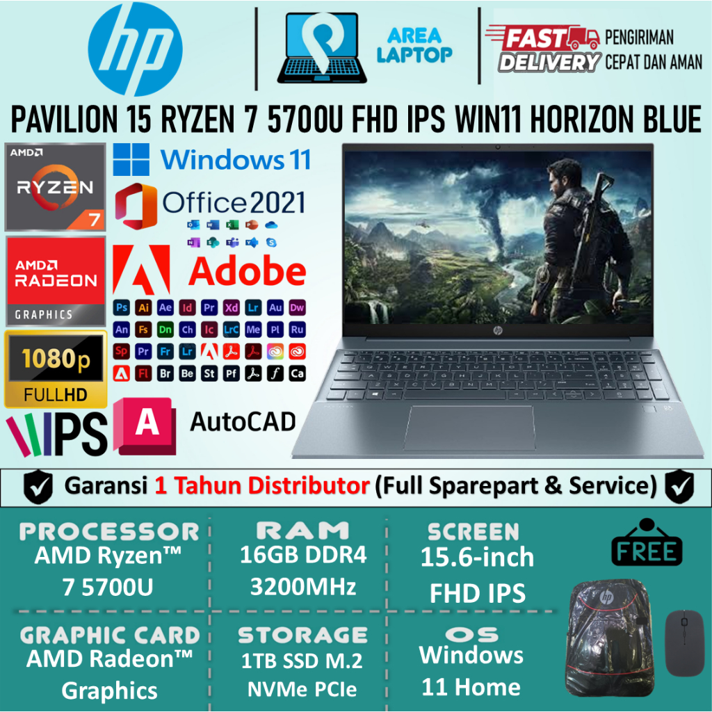 Laptop HP Pavilion 15 AMD Ryzen 7 5700U 16GB 1TB SSD FHD IPS Win11 Original