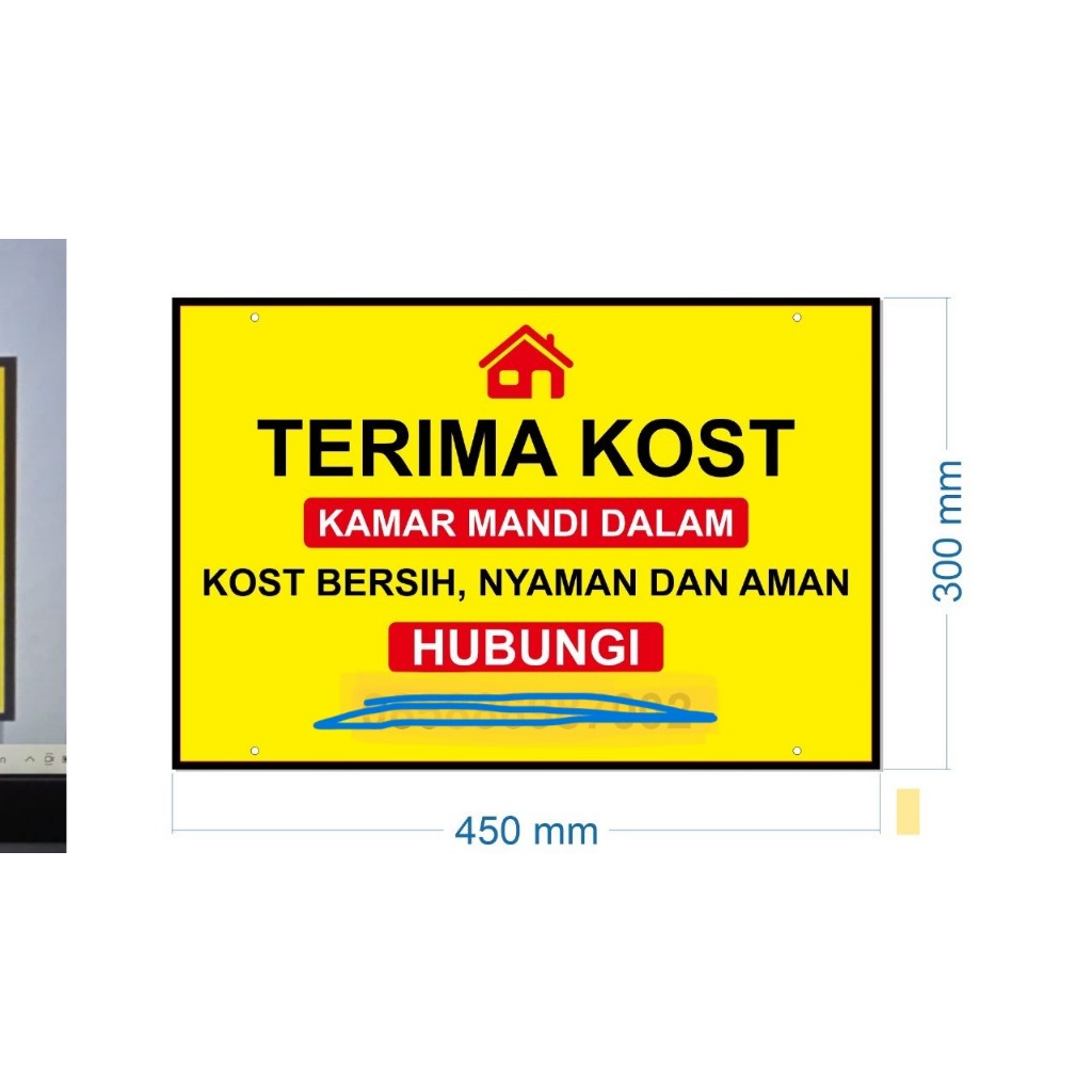 

PAPAN PLAT KOST / PAPAN NO RUMAH CUSTOM 2MM 30X45CM + CUTTING STIKER ORACAL