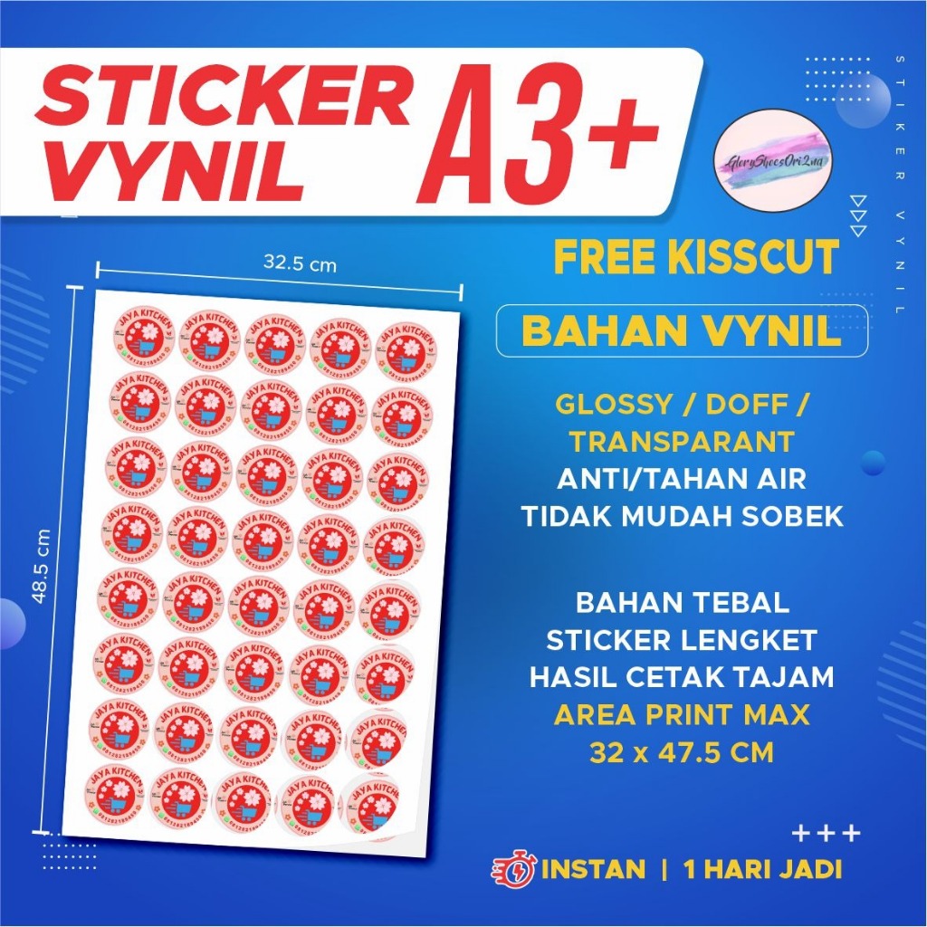 

Print Cetak Label Stiker Vinyl A3+ (FREE CUTTING) Label Makanan / Label Kemasan / Print Stiker